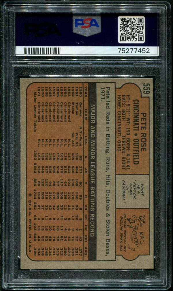 Authentic 1972 Topps #559 Pete Rose PSA 7 Baseball Card