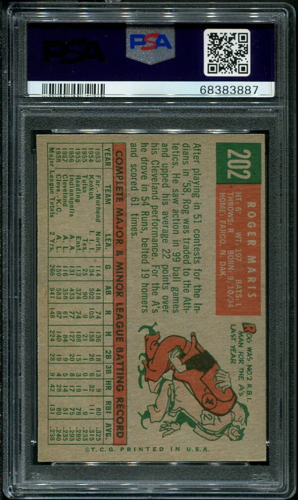 Authentic 1959 Topps #202 Roger Maris Gray Back PSA 6 Baseball Card