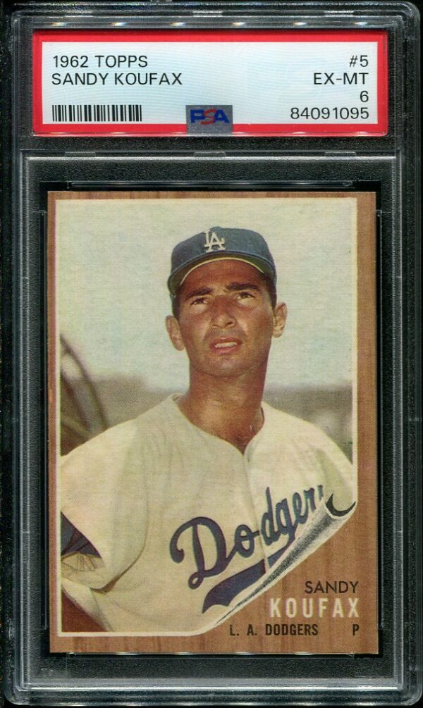 Authentic 1962 Topps #5 Sandy Koufax PSA 6 Baseball Card