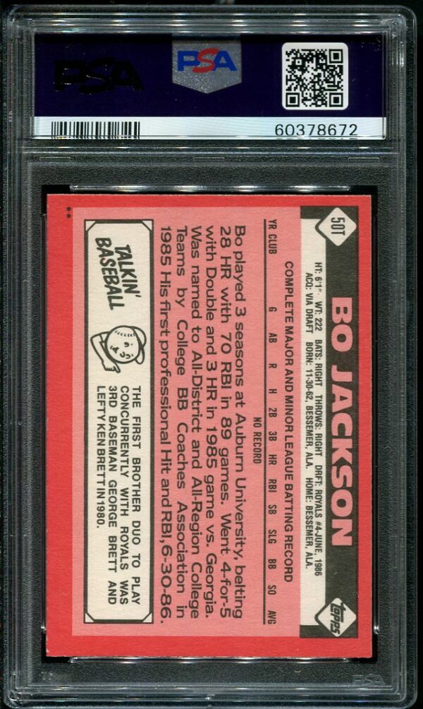 Authentic 1986 Topps Traded #50T Bo Jackson PSA 7 Rookie Baseball Card