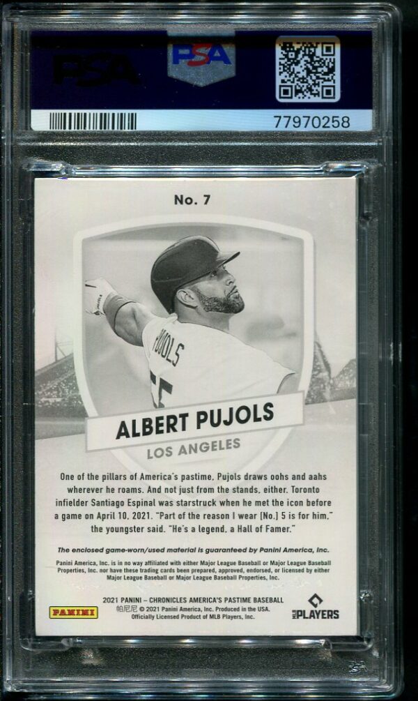 Authentic 2021 Chronicles #7 Albert Pujols America's Pastime Dual Swatch Baseball Card