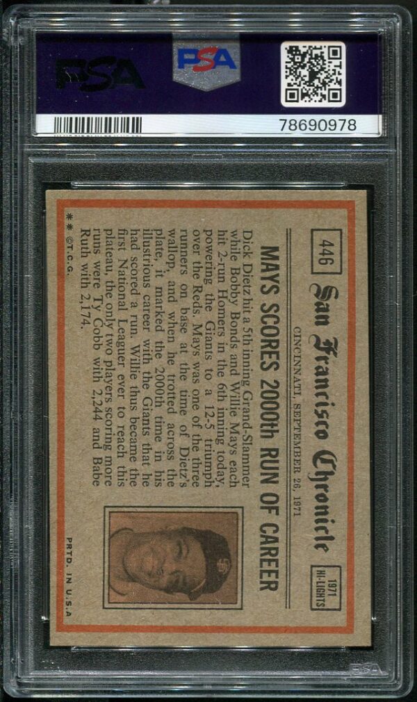 Authentic 1972 Topps #446 Tom Seaver In Action PSA 8 Baseball Card