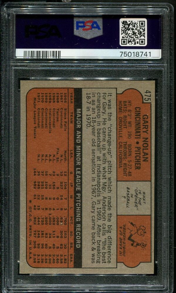 Roberto Clemente 1972 Topps #475 Gary Nolan PSA 8 Baseball Card