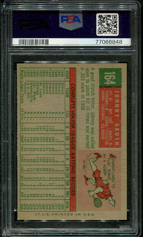 Authentic 1959 Topps #164 Johnny Groth PSA 7 Baseball Card