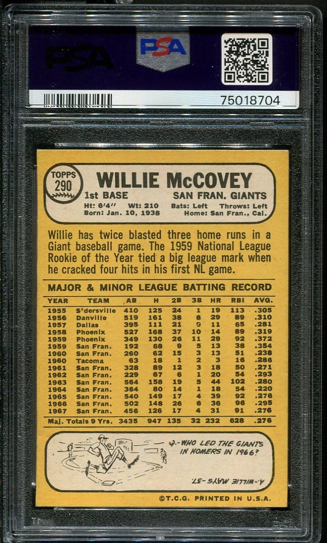 1968 Topps #290 Willie McCovey PSA 5 HOF (75018704) - All Star Cards Inc