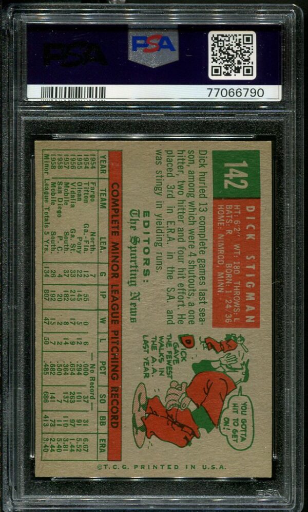 1959 Topps #142 Dick Stigman PSA 6 (77066790) - All Star Cards Inc