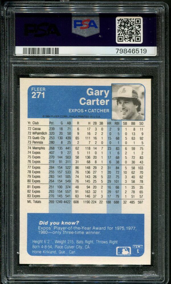 Authentic 1984 Fleer #271 Gary Carter PSA 10 Baseball Card