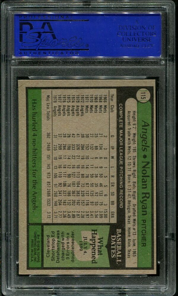 Authentic 1979 Topps #115 Nolan Ryan PSA 8 Baseball Card