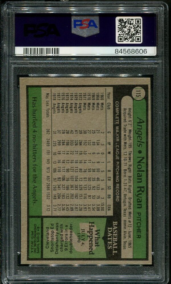 Authentic 1979 Topps #115 Nolan Ryan PSA 8 Baseball Card