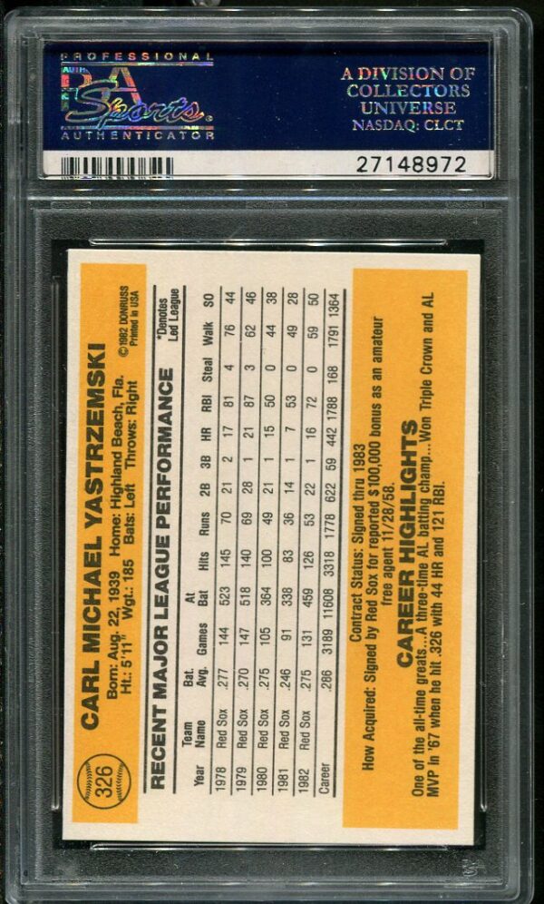 Authentic 1983 Donruss #326 Carl Yastrzemski PSA 10 Baseball Card