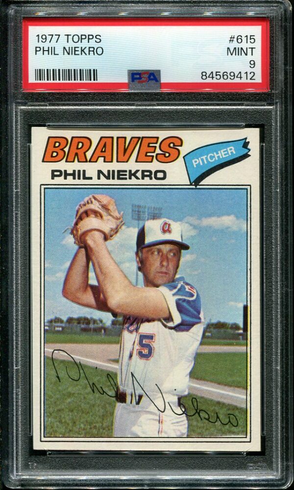 Authentic 1977 Topps #615 Phil Niekro PSA 9 Baseball Card