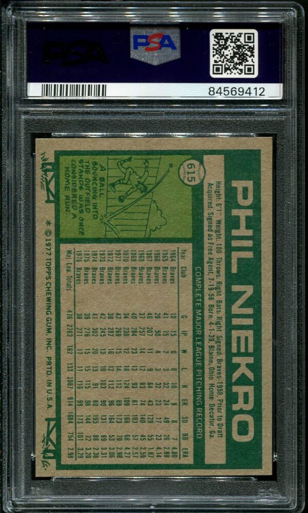 Authentic 1977 Topps #615 Phil Niekro PSA 9 Baseball Card