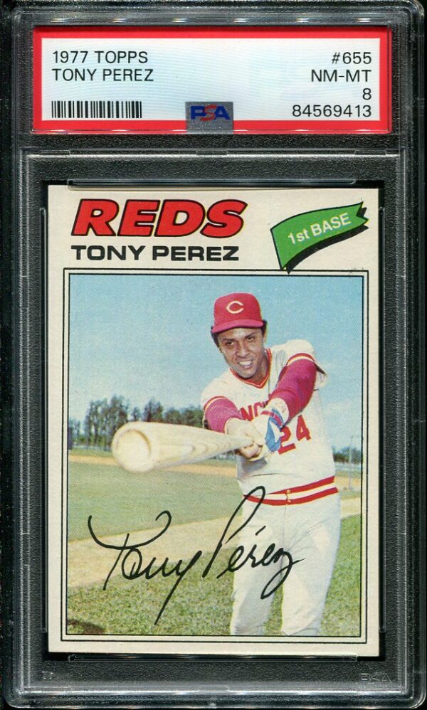 Authentic 1977 Topps #655 Tony Perez PSA 8 Baseball Card