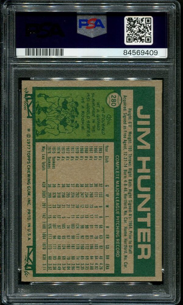 Authentic 1977 Topps #280 Jim Hunter PSA 8.5 Baseball Card