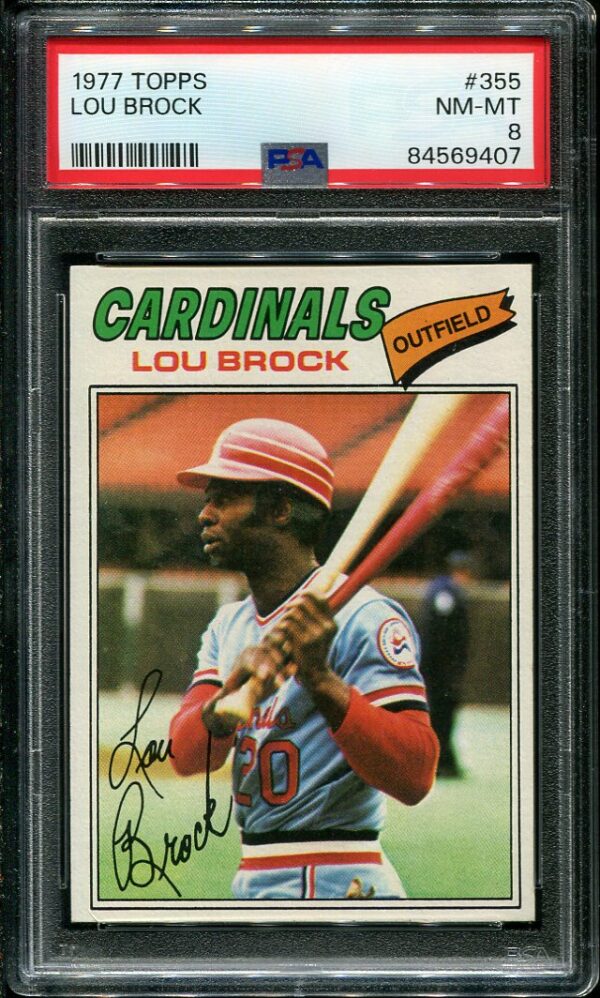 Authentic 1977 Topps #355 Lou Brock PSA 8 Baseball Card