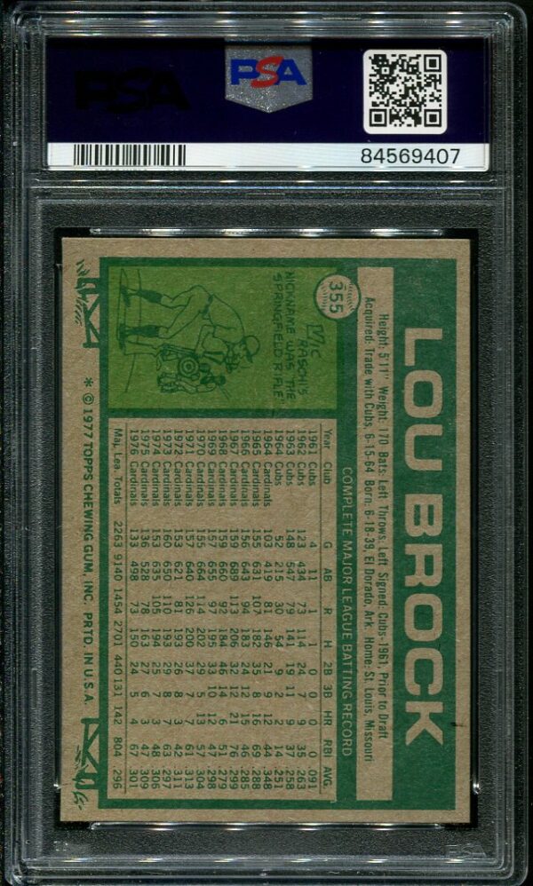 Authentic 1977 Topps #355 Lou Brock PSA 8 Baseball Card