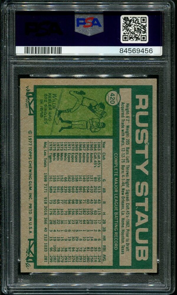 Authentic 1977 Topps #420 Rusty Staub PSA 9 Baseball Card