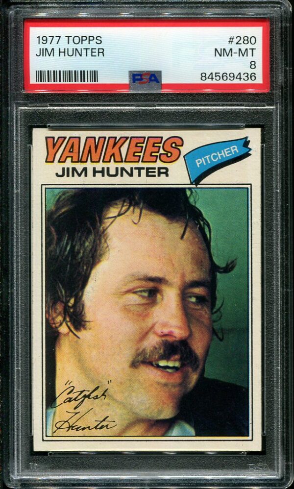 Authentic 1977 Topps #280 Jim "Catfish" Hunter PSA 8 Baseball Card