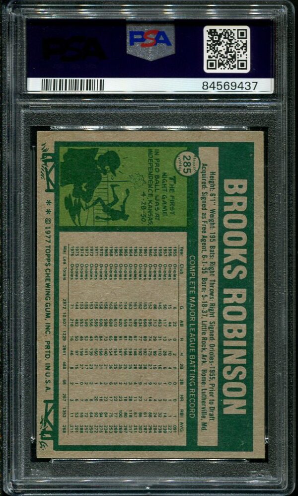 Authentic 1977 Topps #285 Brooks Robinson PSA 6 Baseball Card