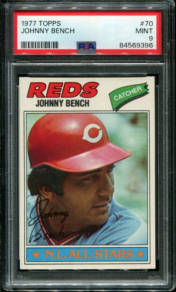 Authentic 1977 Topps #70 Johnny Bench PSA 9 Baseball Card