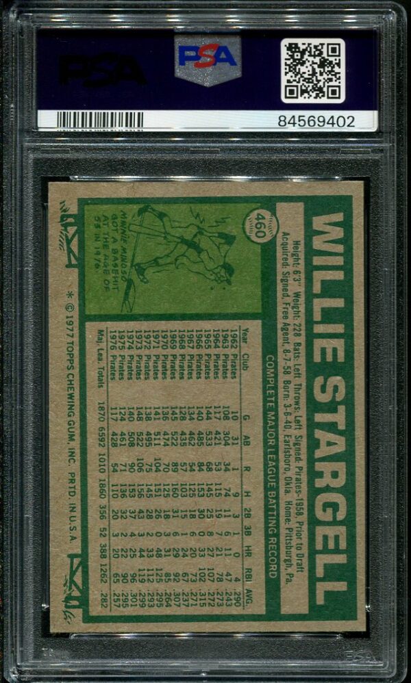 Authentic 1977 Topps #460 Willie Stargell PSA 8 Baseball Card