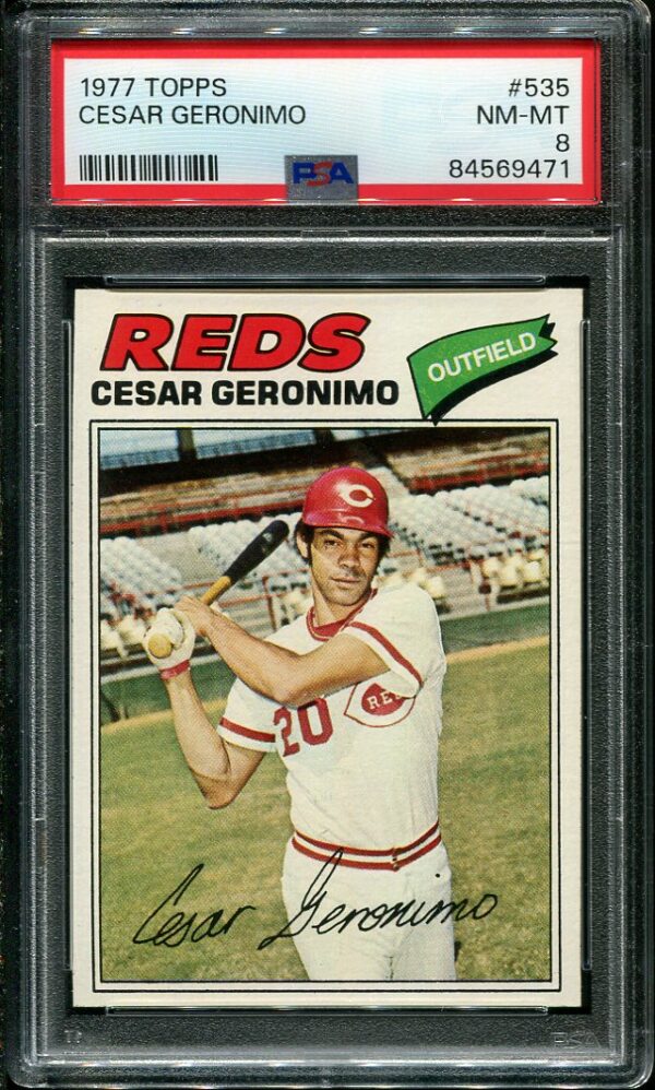 Authentic 1977 Topps #535 Cesar Geronimo PSA 8 Baseball Card