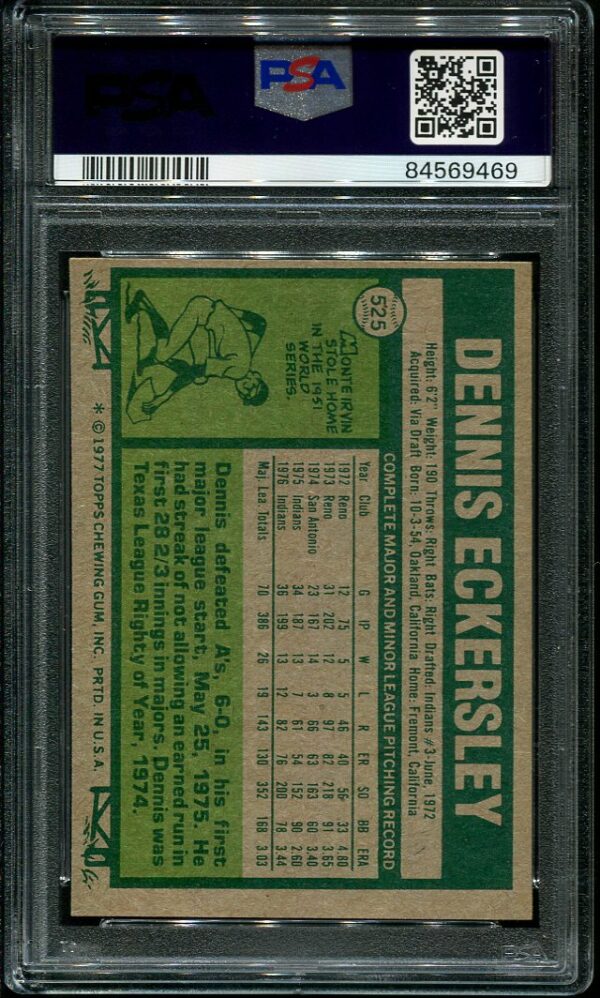 Authentic 1977 Topps #525 Dennis Eckersley PSA 9 Baseball Card