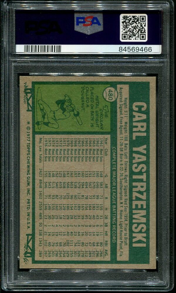 Authentic 1977 Topps #480 Carl Yastrzemski PSA 7 Baseball Card