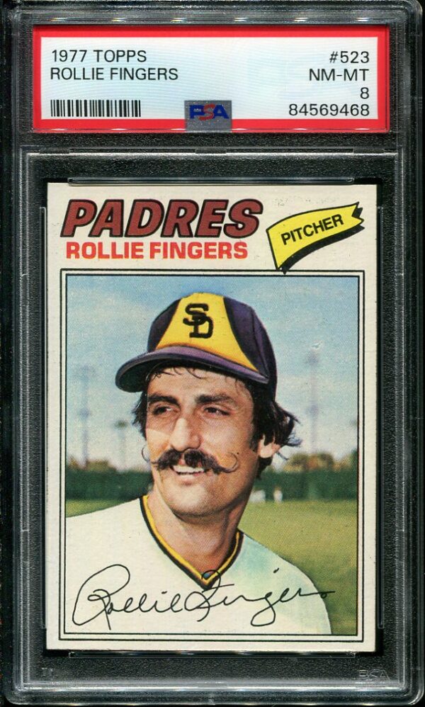 Authentic 1977 Topps #523 Rollie Fingers PSA 8 Baseball Card