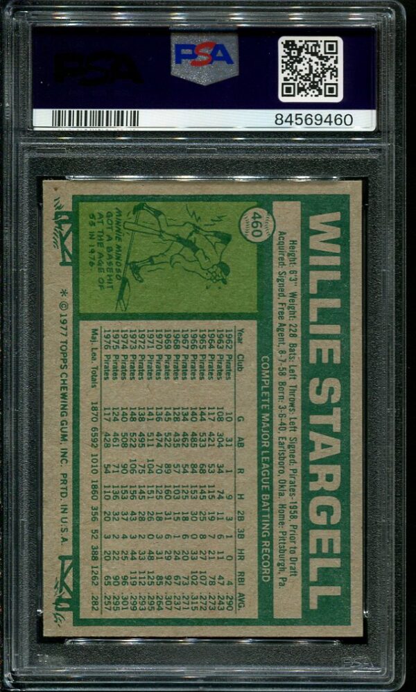 Authentic 1977 Topps #460 Willie Stargell PSA 8 Baseball Card