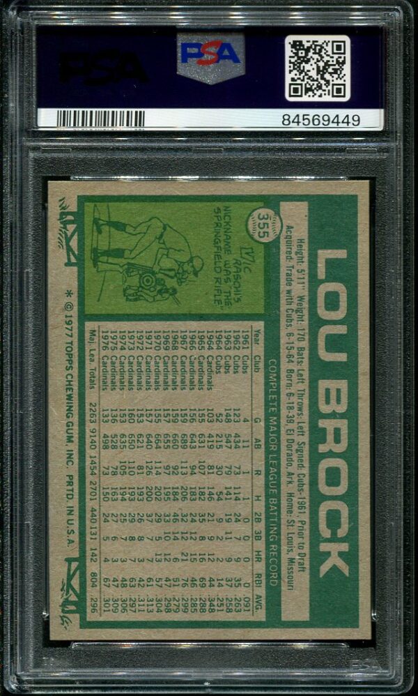 Authentic 1977 Topps #355 Lou Brock PSA 8 Baseball Card