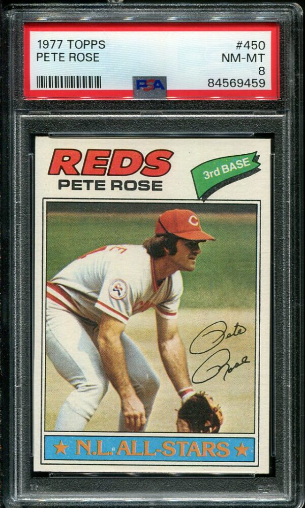 Authentic 1977 Topps #450 Pete Rose PSA 8 Baseball Card