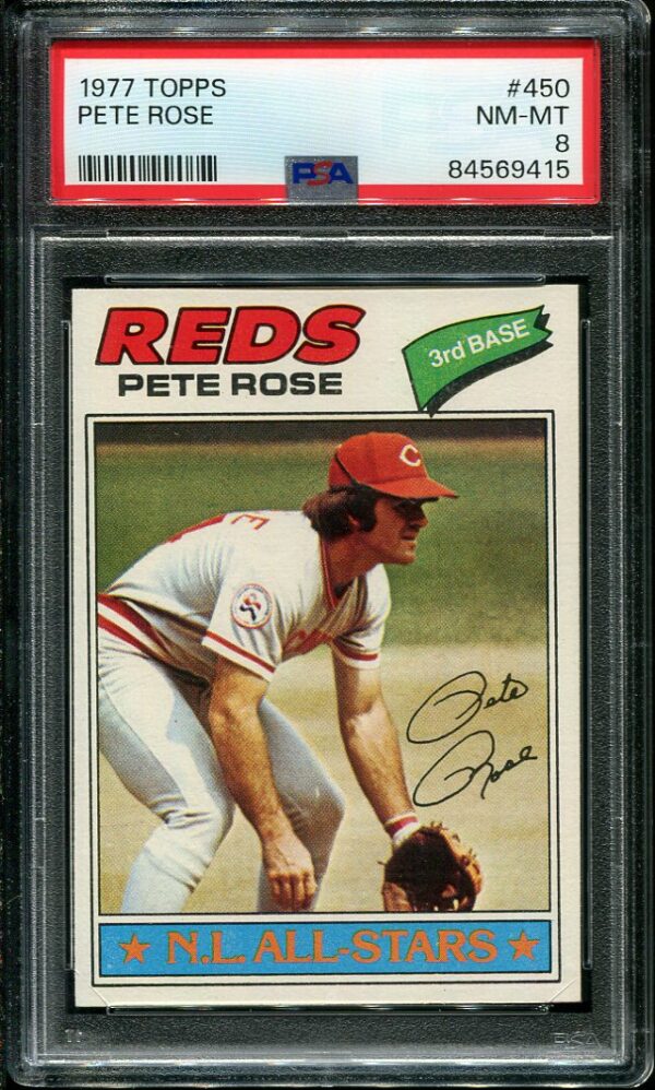 Authentic 1977 Topps #450 Pete Rose PSA 8 Baseball Card