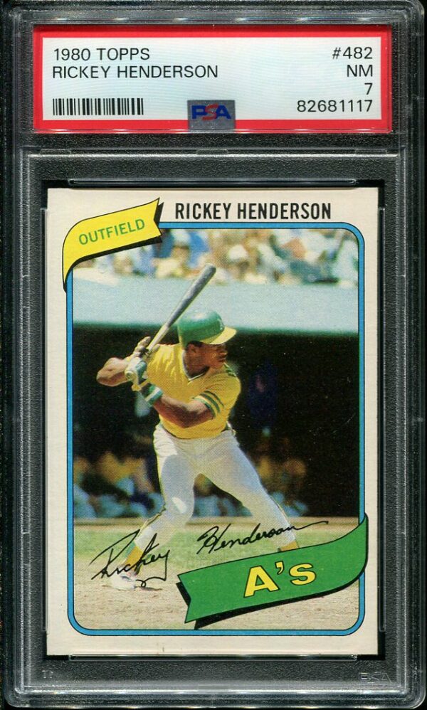 Authentic 1980 Topps #482 Rickey Henderson PSA 7 Rookie Baseball Card