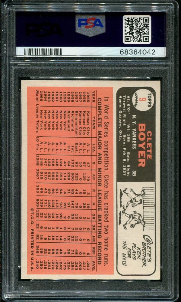 1966 Topps #9 Clete Boyer PSA 7 (68364042) - All Star Cards Inc