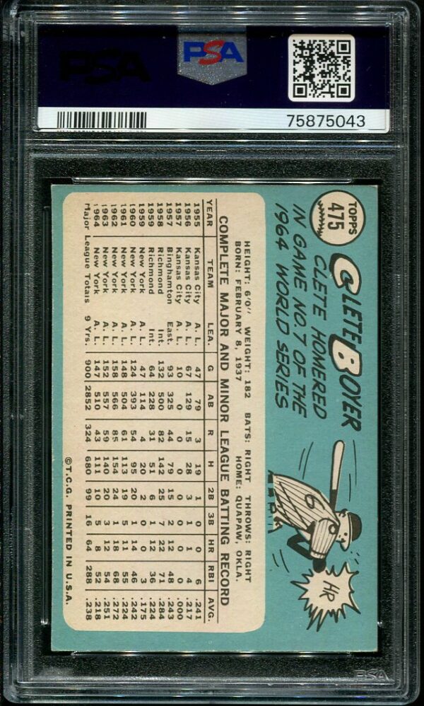 1965 Topps #475 Clete Boyer PSA 7 (75875043) - All Star Cards Inc