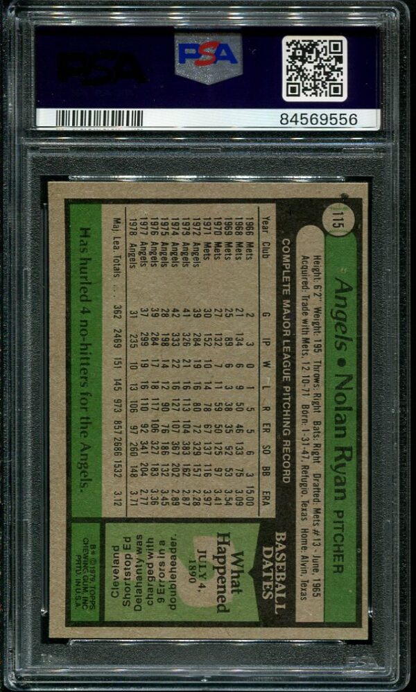 Authentic 1979 Topps #115 Nolan Ryan PSA 8 Baseball Card