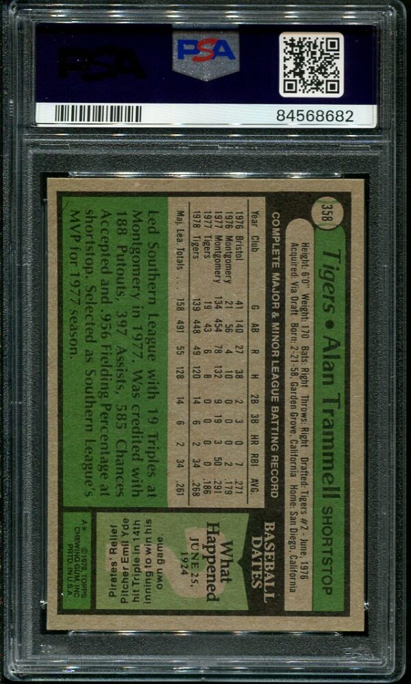 Authentic 1979 Topps #358 Alan Trammell PSA 8 Baseball Card