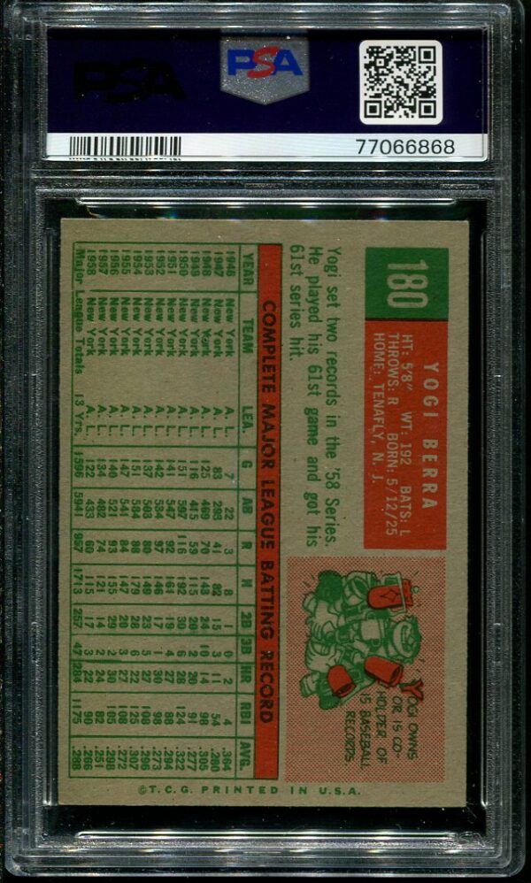 Authentic 1959 Topps #180 Yogi Berra PSA 5 Baseball Card