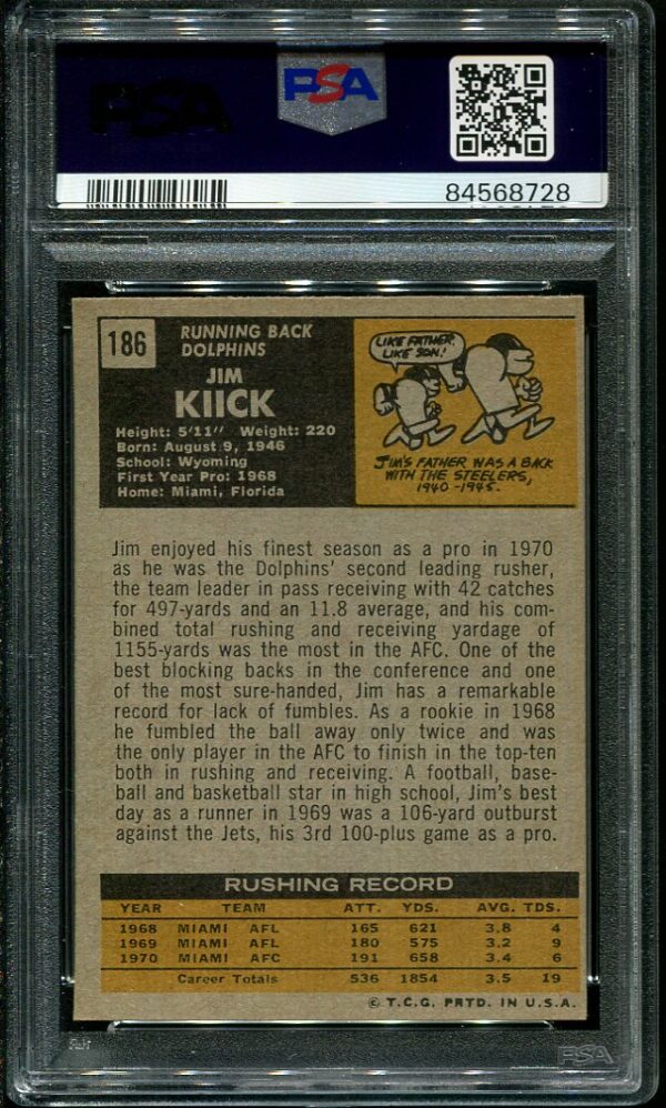 Authentic 1971 Topps #186 Jim Kiick PSA 6 Football Card