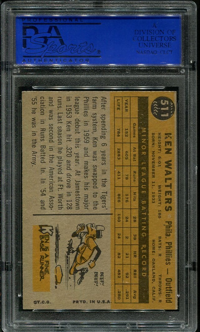 1960 Topps #511 Ken Walters PSA 7 (11488308) - All Star Cards Inc