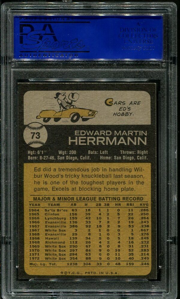 Authentic 1973 Topps #273 Ed Herrmann PSA 8 Baseball Card