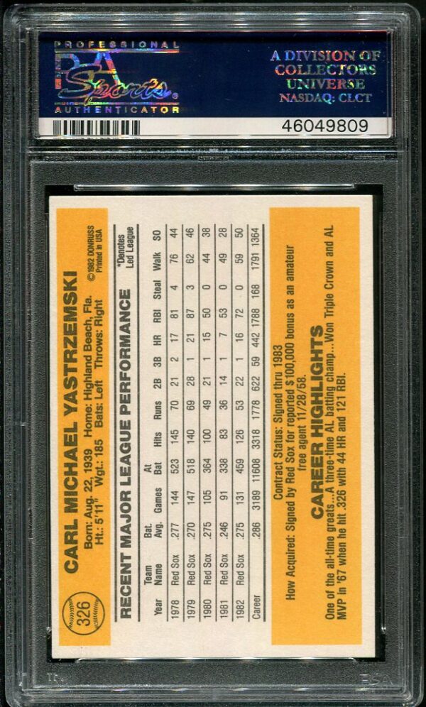 Authentic 1983 Donruss #326 Carl Yastrzemski PSA 10 Baseball Card