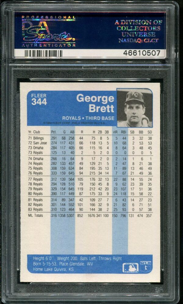 Authentic 1984 Fleer #344 George Brett PSA 10 Baseball Card