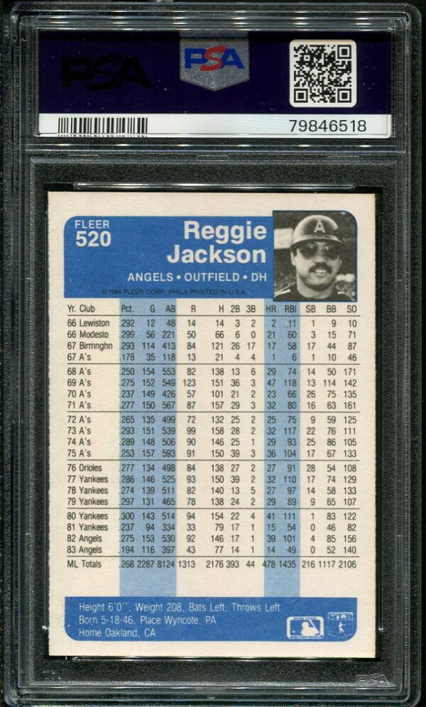 Authentic 1984 Fleer #520 Reggie Jackson PSA 10 Baseball Card