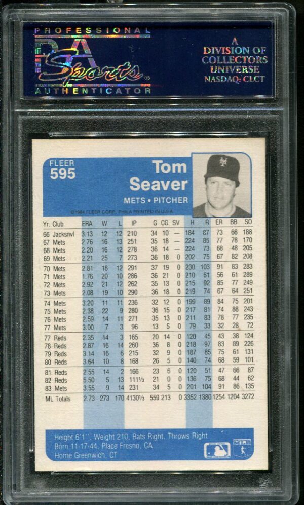 Authentic 1984 Fleer #595 Tom Seaver PSA 10 Baseball Card