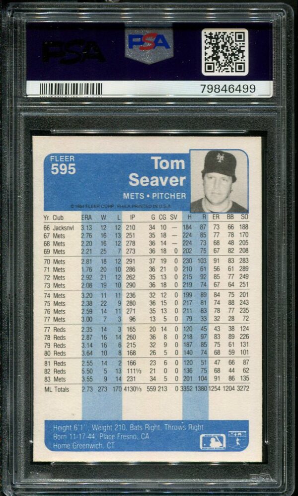 Authentic 1984 Fleer #595 Tom Seaver PSA 10 Baseball Card