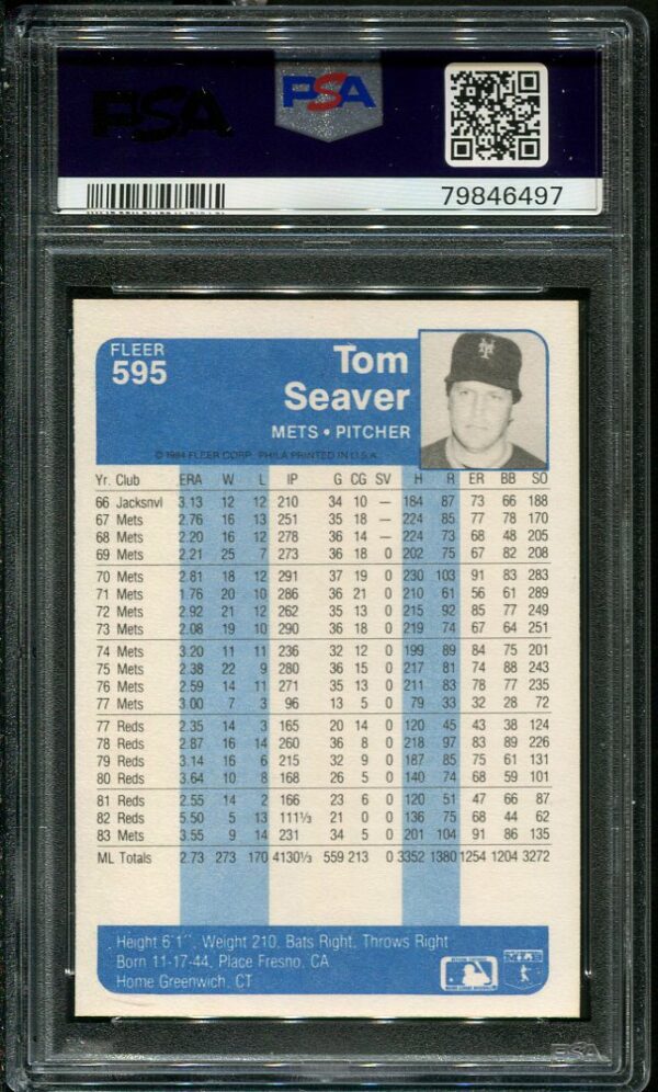 Authentic 1984 Fleer #595 Tom Seaver PSA 9 Baseball Card