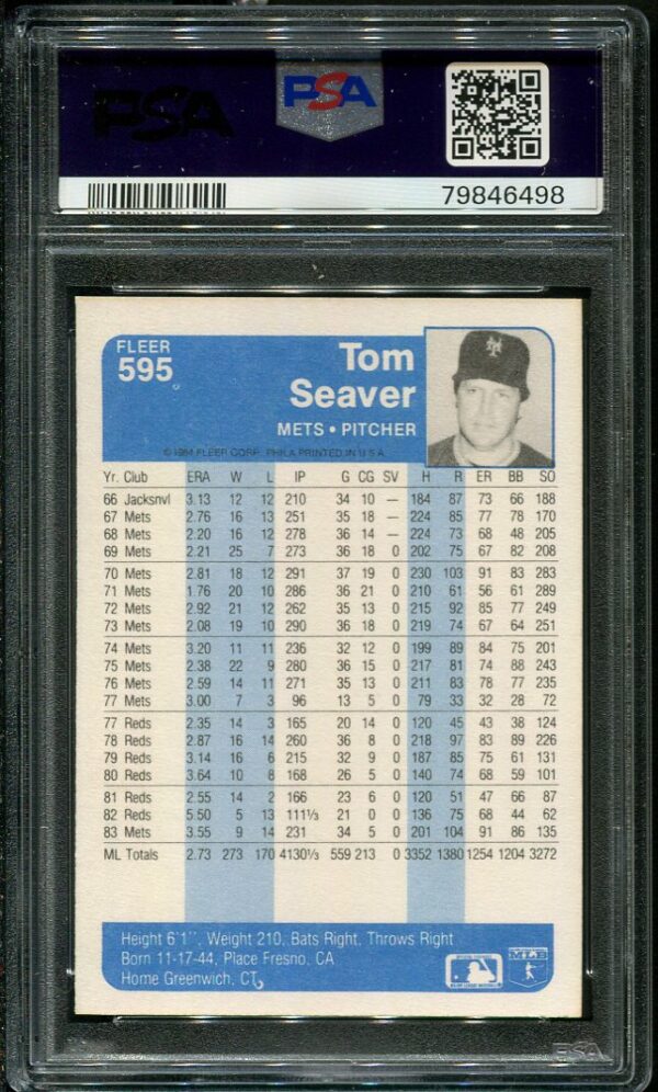 Authentic 1984 Fleer #595 Tom Seaver PSA 9 Baseball Card