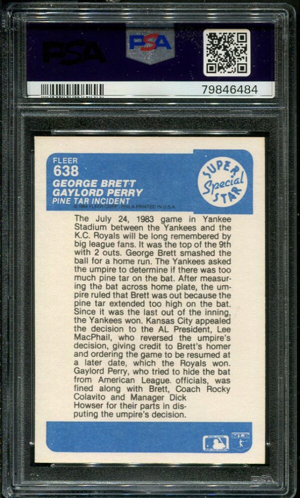 Authentic 1984 Fleer #638 Brett & Perry PSA 8 Baseball Card